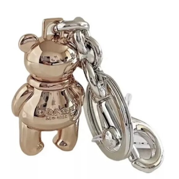 Authentic COACH 3D Teddy Bear Bag Charm Key Chain Ring Rosegold -New never used - Picture 3 of 4